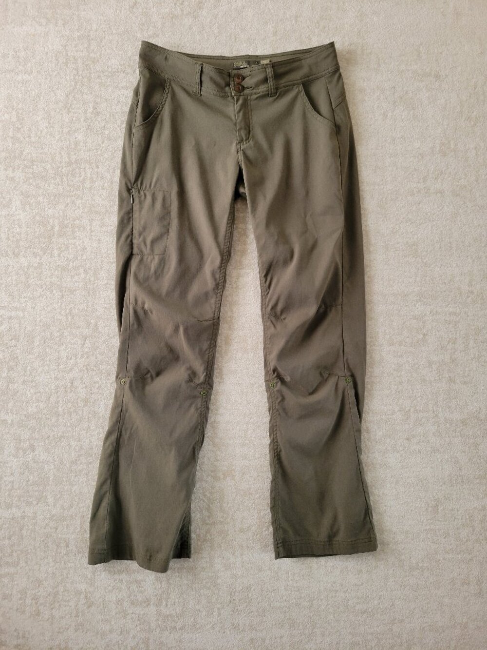 prAna Halle Hiking Pants Olive Green Stretch Zion Size 4 Short Inseam Outdoors